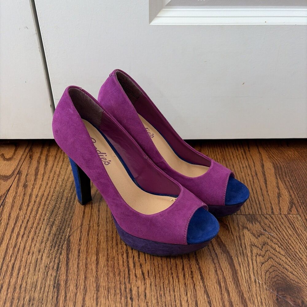 Candies High Heels Women’s Size 6 Faux Suede Open Toe Colorblock Shoes